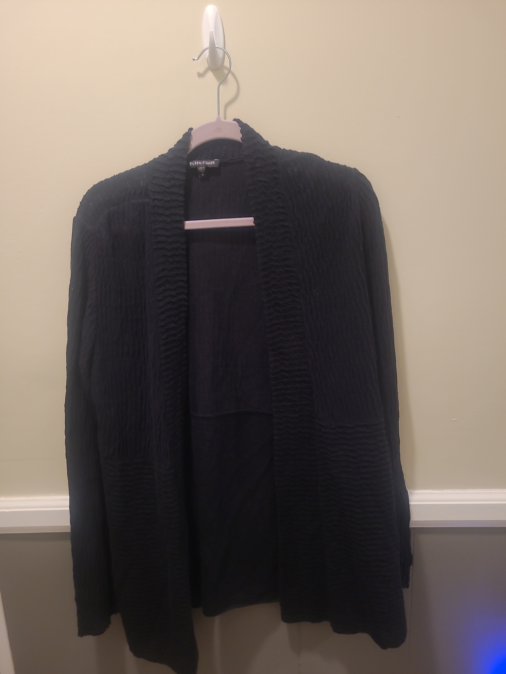 Eileen Fisher Open Cardigan Jacket Women M Cotton Linen Blend Crinkle